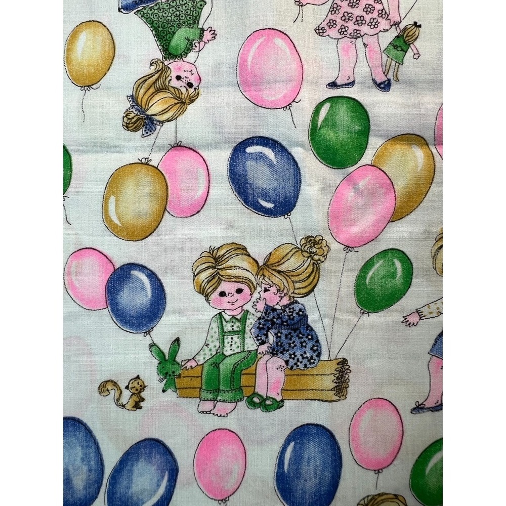 Fabric - VTG 70s Holly Hobbie Style Novelty Children Play Balloons 68" L x 44" W